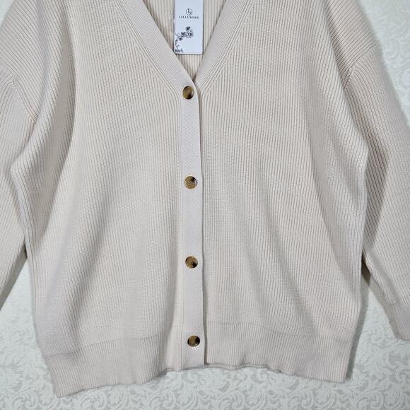 Lillusory Cardigan Sweater sz M Beige Sand Chunky Knit Long Sleeve Preppy - Picture 3 of 12